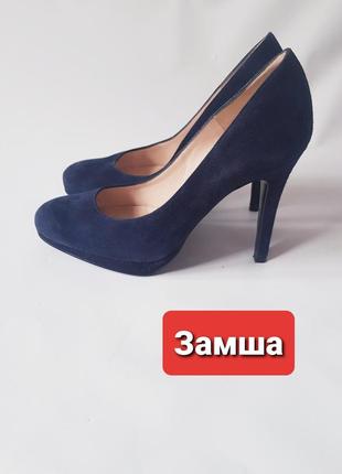 Шкіряні туфлі темно-сині замшеві човники peter kaiser 3.5
