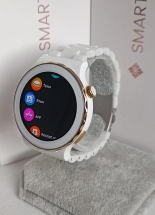 Розумний жіночий годинник smart watch white титановий корпус + керамічний ремінець, новинка 20233 фото