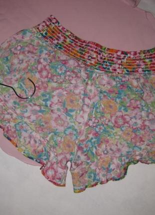 Удобные на резинке цветочные розовые яркие короткие шорты юбка next км19292 фото