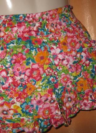 Удобные на резинке цветочные розовые яркие короткие шорты юбка next км19298 фото