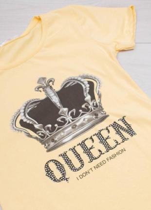 Стильные желтая футболка с надписью рисунком принтом короной2 фото