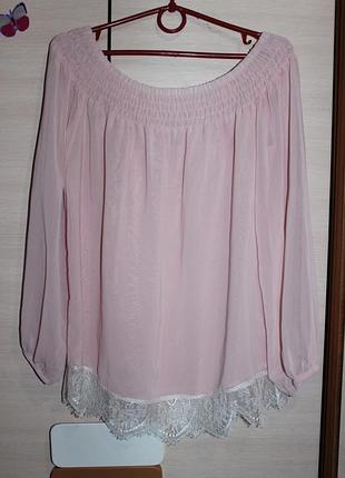 Шифонова блузка з кружывом мерехтливої кольору з відкритими плечима marks & spencer