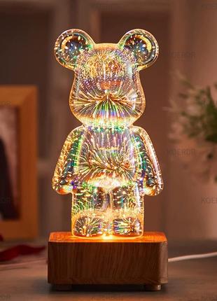 3d нічник світильник ведмедик феєрверк, нічник bearbrick1 фото