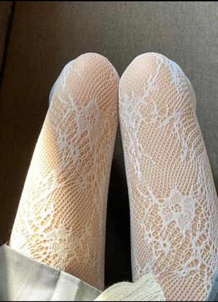 Колготки ажурные цветочки винтаж белые