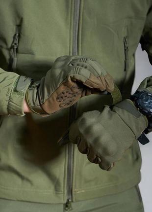 Зимние тактические перчатки с косточками soft shell олива