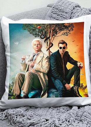 Декоративна подушка плюшева подарунок з принтом добрі знаки good omens