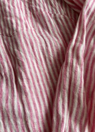 Льняная розовая рубашка в белую полоску marks &amp; spencer3 фото