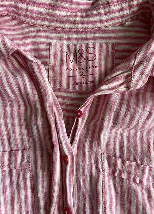 Льняная розовая рубашка в белую полоску marks &amp; spencer4 фото