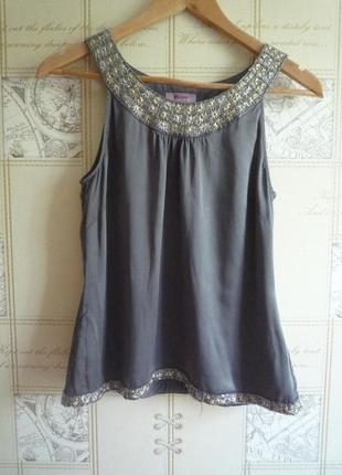 Monsoon гоління шикарна блуза майка топ, 100% шовк, розшита склярусом і кантелькою