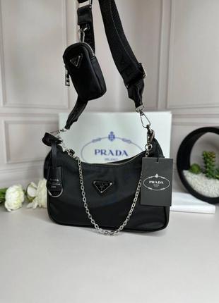 Женская сумка prada re-nylon pochette   wb044    black