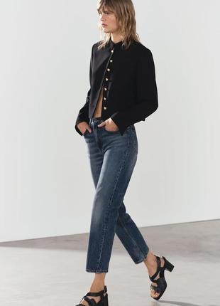 Вкорочені укорочені прямі джинси zara mid rise