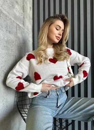 Стильний вʼязаний светр оверсайз з сердечками9 фото