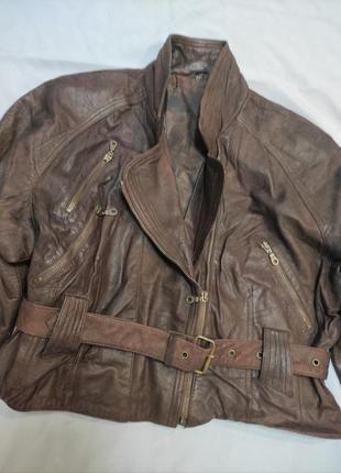 Стильная винтажная оверсайз куртка косуха из натуральной кожи3 фото