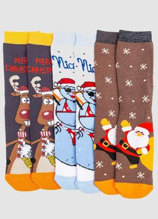Комплект жіночих шкарпеток новорічних 3 пари, колір темно-сірий, білий, коричневий, 151r262