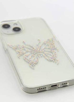 Прозрачный силиконовый чехол с бабочкой в камни/стразы на айфон 12/12 про pull&bear2 фото
