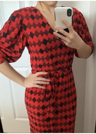 Zara платье красного цвета с геометрическим принтом s6 фото