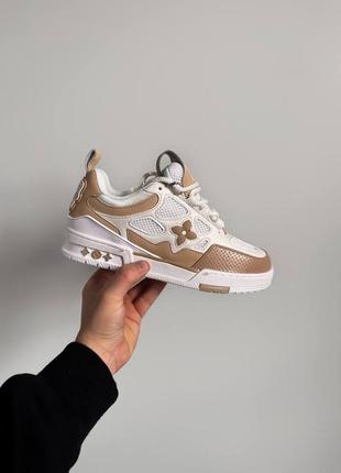 Кроссовки lv skate sneaker beige white1 фото