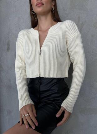 Кофта кофтинка светр джемпер укорочений в’язаний зіп на блискавці стильний тренд зара zara