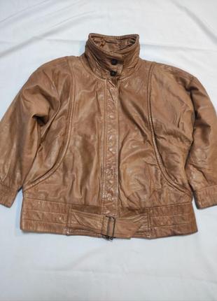 Стильная винтажная оверсайз куртка бомбер из натуральной кожи3 фото