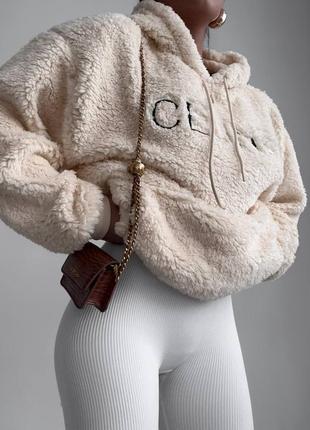 Худі жіноче тепле бежеве оверсайз з принтом з капішоном з кишенею якісне стильне трендове10 фото