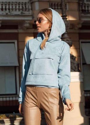 Стильное голубое оверсайз худи stradivarius. испания