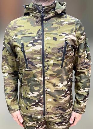 Куртка тактическая на флисе, мультикам, размер m, подкладка - флис, демисезонная флисовая куртка для военных