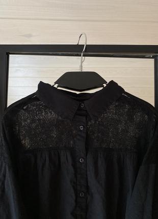 Хлопковая объёмная блузка с гипюровой вставкой9 фото