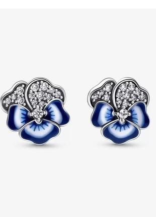 Сережки кульчики пусети срібло пандора pandora silver s925 ale з біркою і пломбою 925 проба срібні блакитна фіалка