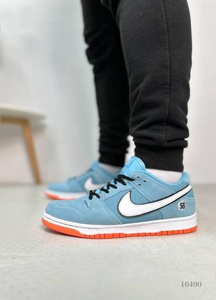 Натуральные замшевые голубые мужские кроссовки nikesbdunklowclubgulf 586 фото