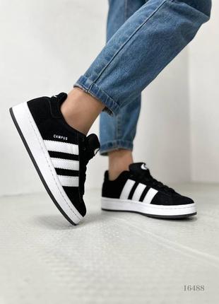 Кросівки adidas campus black&white, натуральна замша