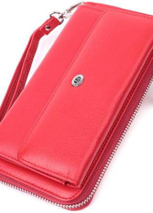 Симпатичний гаманець-клатч із ручкою для носіння в руці з натуральної шкіри st leather 22530 червоний1 фото