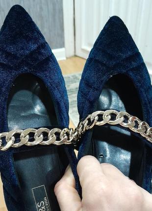 Туфли женские лодочки лоферы синии велюровые бархатные нарядные5 фото