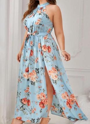 Платье с разрезом в цветочный принт shein xl (без пояса)
