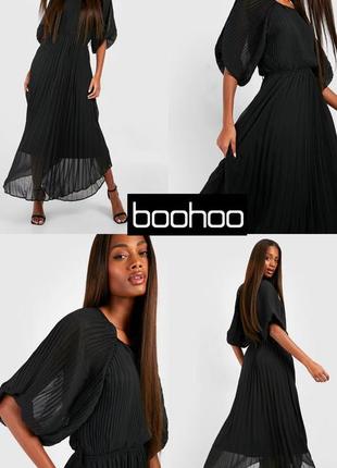 Черное вечернее плиссированное платье от boohoo