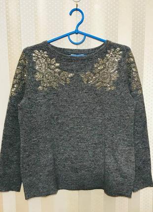 Серый свитер свободного кроя из 100% шерсти с аппликацией от woolovers.