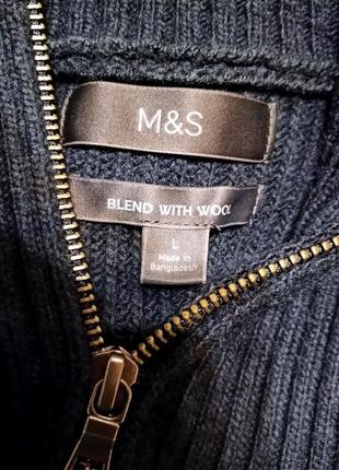 Свитер синий marks &amp; spencer шерстяной кофта толстовка с высоким горлом воротником3 фото