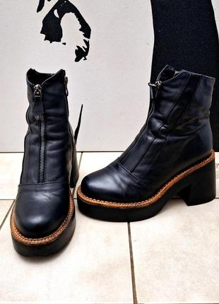 Удобные кожаные ботинки ботильоны натуральная кожа, черные, 36 размер