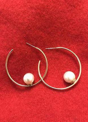 Серьги кольца с жемчужиной новые брендовые