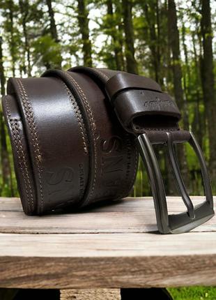 Мужской широкий коричневый кожаный ремень в стиле wrangler3 фото