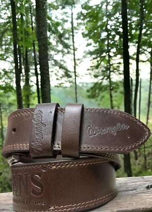 Мужской широкий коричневый кожаный ремень в стиле wrangler2 фото