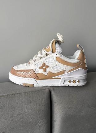 Неймовірно гарні жіночі кросівки у стилі louis vuitton skate sneaker beige white білі з карамельним