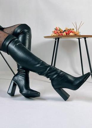 Женские ботфорты на удобных каблуках5 фото