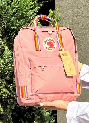 Пудровый, розовый женский рюкзак kanken classic 16 l с радужными ручками. портфель канкен7 фото