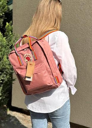 Пудровый, розовый женский рюкзак kanken classic 16 l с радужными ручками. портфель канкен5 фото
