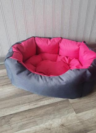 Лежак для собак 45х55см лежанка для невеликих собак сірий з рожевим2 фото