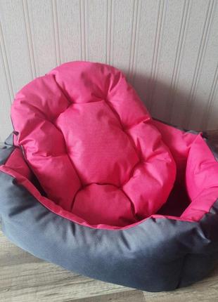 Лежак для собак 45х55см лежанка для невеликих собак сірий з рожевим6 фото