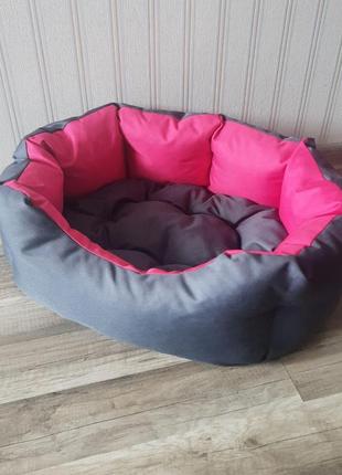 Лежак для собак 45х55см лежанка для невеликих собак сірий з рожевим3 фото