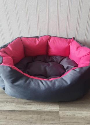 Лежак для собак 45х55см лежанка для невеликих собак сірий з рожевим