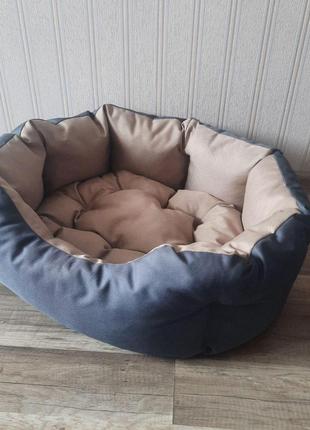 Лежак для собак 45х55см лежанка для невеликих собак сірий з бежевим2 фото