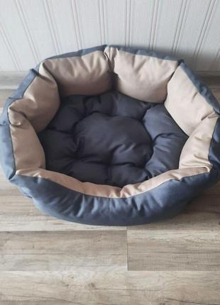 Лежак для собак 45х55см лежанка для невеликих собак сірий з бежевим5 фото